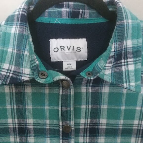 ORVIS | Womens Blue Teal Fleece Lined Plaid Flannel Shacket Snap Button Western - Picture 4 of 13